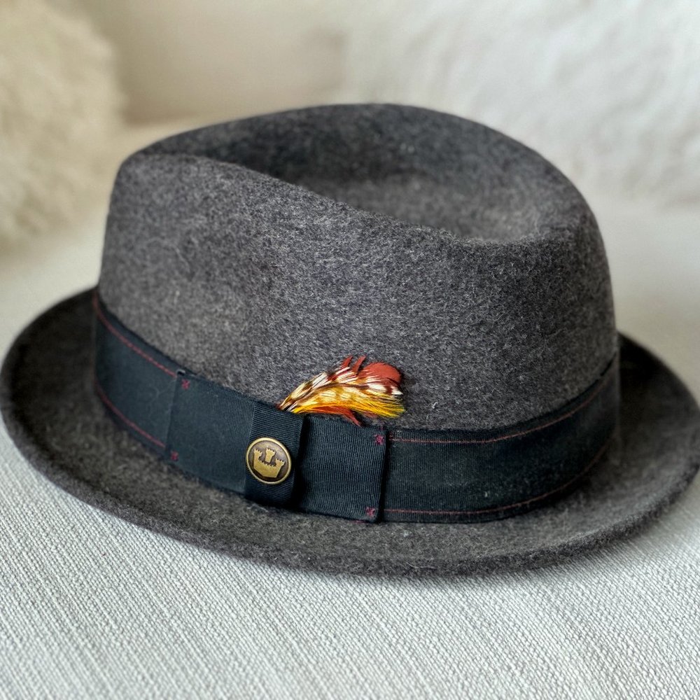 GOORIN BROS 100% WOOL WOMEN'S GREY SHORT BRIMMED FEDORA LARGE